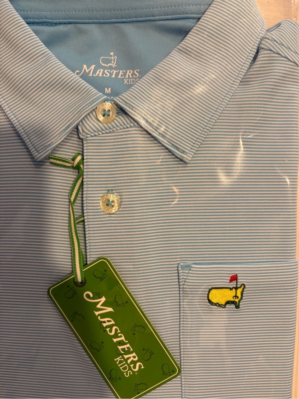 Masters Kids Light Blue Striped Polo with Yellow Masters Emblem